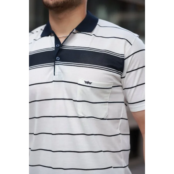 Erkek Yakalı çizgili Kısa Kollu T-shirt