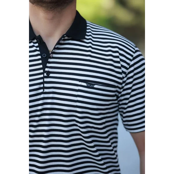Erkek Yakalı çizgili Kısa Kollu T-shirt