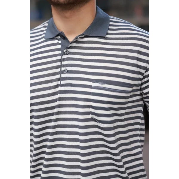 Erkek Yakalı çizgili Kısa Kollu T-shirt