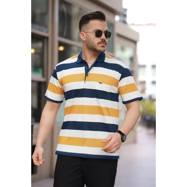 Erkek Yakalı çok Renkli Kısa Kollu T-shirt