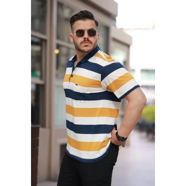 Erkek Yakalı çok Renkli Kısa Kollu T-shirt