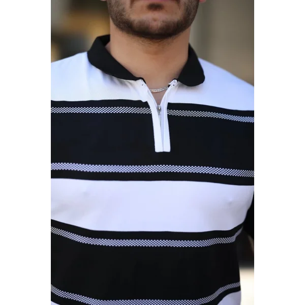 Erkek Yakalı Fermuarlı çift Renk Kısa Kollu T-shirt