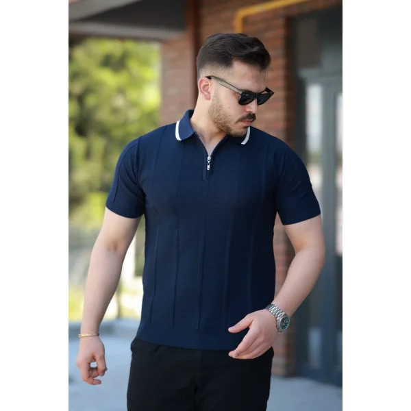 Erkek Yakalı Fermuarlı Kısa Kollu T-shirt