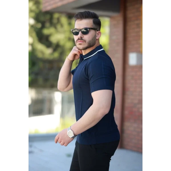 Erkek Yakalı Fermuarlı Kısa Kollu T-shirt