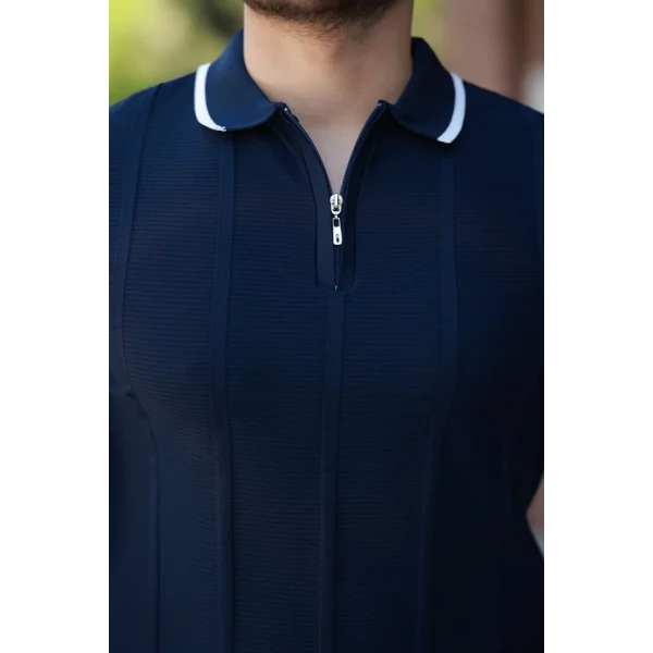 Erkek Yakalı Fermuarlı Kısa Kollu T-shirt