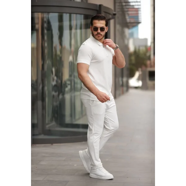 Erkek Yakalı Fermuarlı T-shirt Pantolon Ikili Rahat Takım