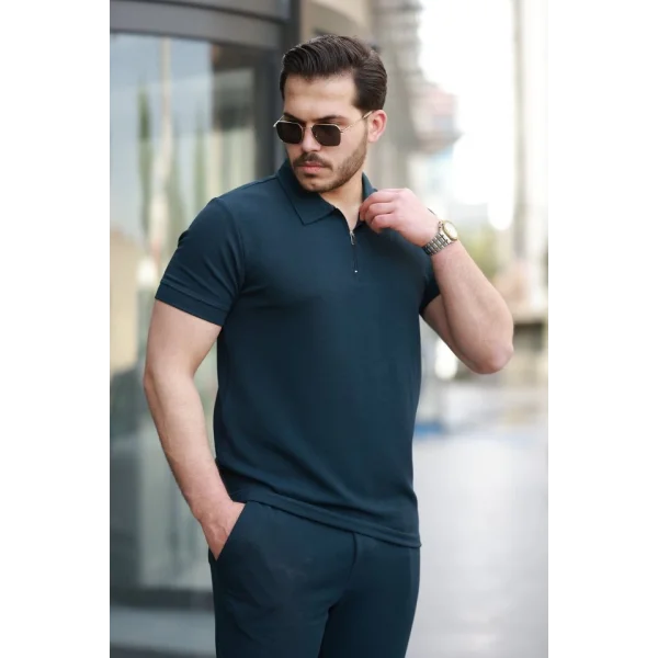 Erkek Yakalı Fermuarlı T-shirt Pantolon Ikili Rahat Takım