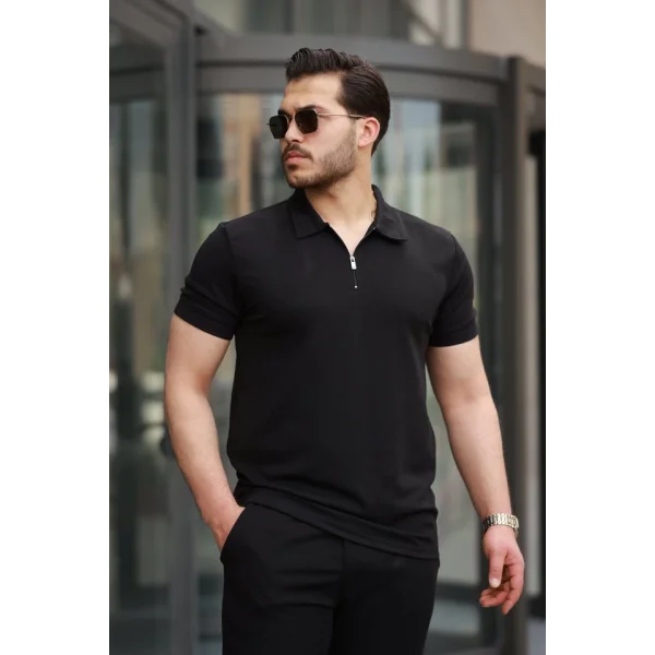 Erkek Yakalı Fermuarlı T-shirt Pantolon Ikili Rahat Takım