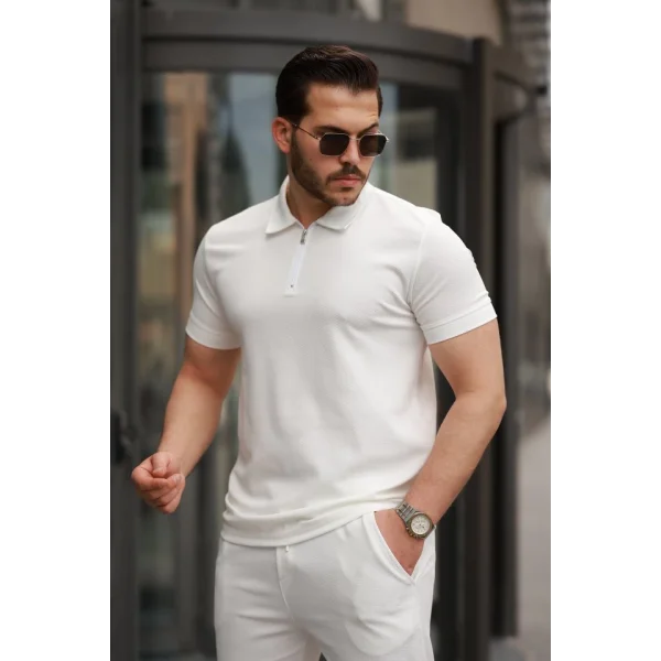 Erkek Yakalı Fermuarlı T-shirt Pantolon Ikili Rahat Takım