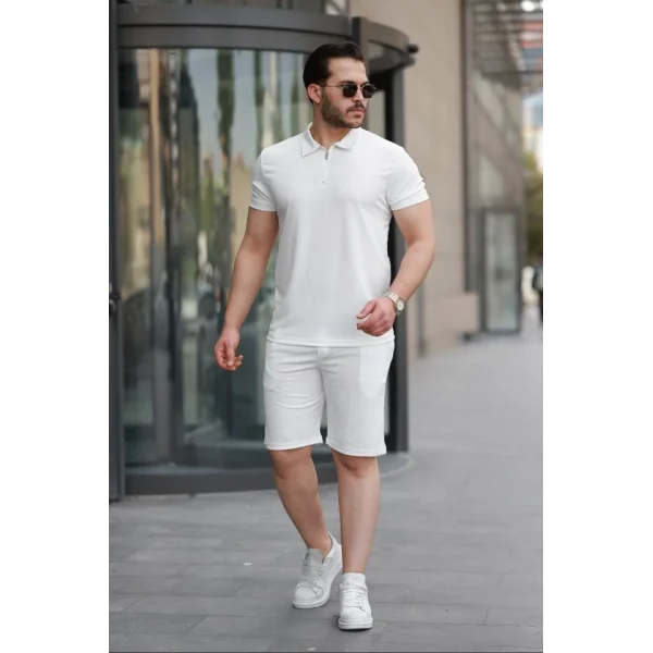 Erkek Yakalı Fermuarlı T-shirt şort Ikili Takım