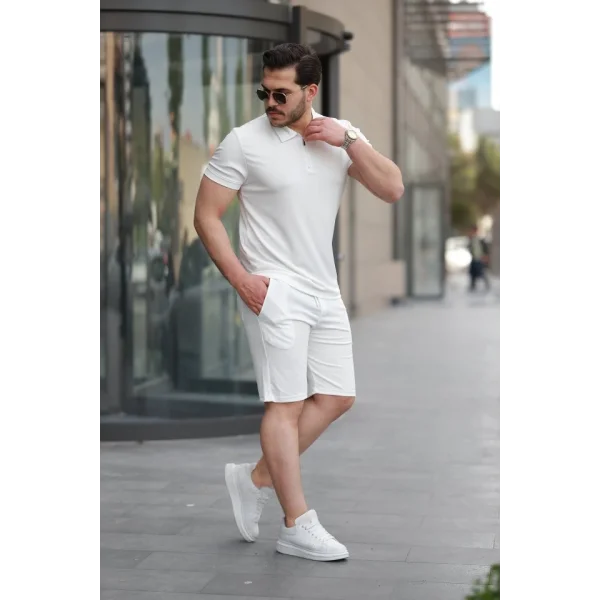Erkek Yakalı Fermuarlı T-shirt şort Ikili Takım