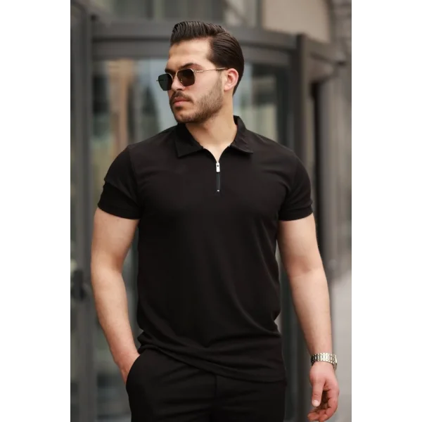 Erkek Yakalı Fermuarlı T-shirt şort Ikili Takım