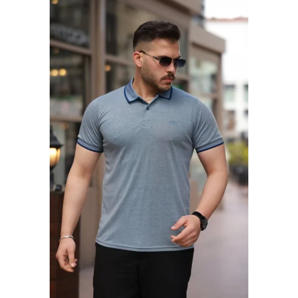 Erkek Yakalı Kagi Kumaş Kısa Kollu T-shirt