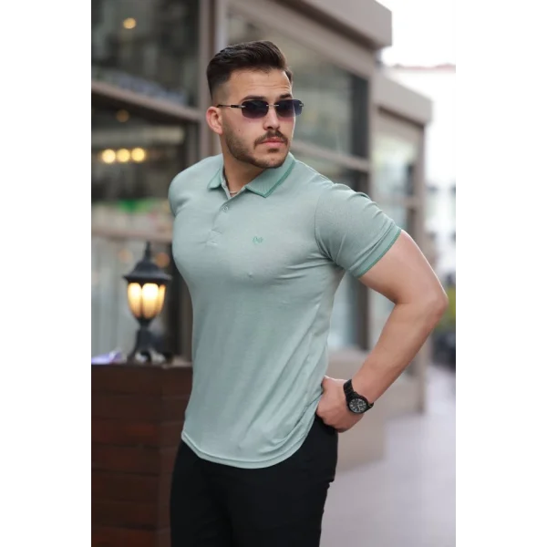 Erkek Yakalı Kagi Kumaş Kısa Kollu T-shirt