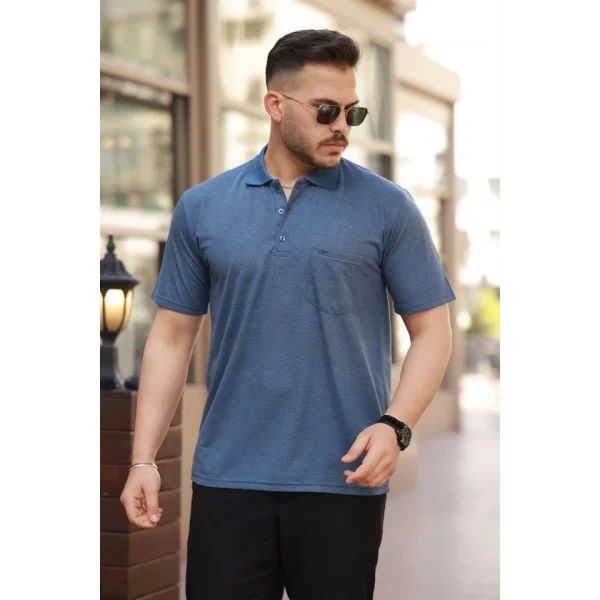 Erkek Yakalı Mini Jakarlı Kısa Kollu T-shirt