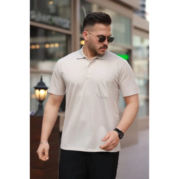 Erkek Yakalı Mini Jakarlı Kısa Kollu T-shirt