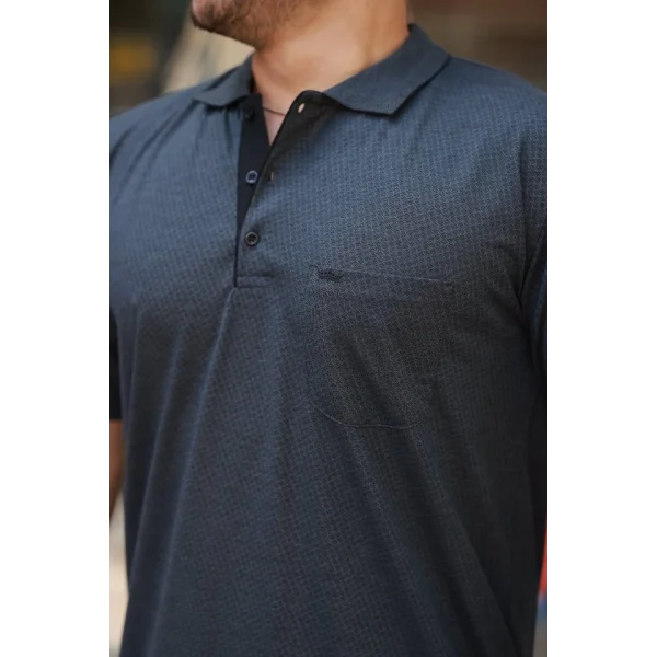 Erkek Yakalı Mini Jakarlı Kısa Kollu T-shirt