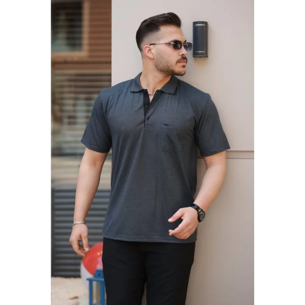 Erkek Yakalı Mini Jakarlı Kısa Kollu T-shirt