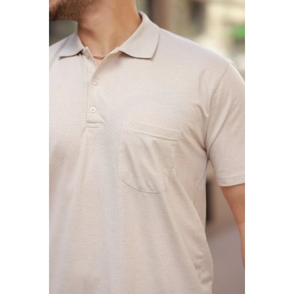 Erkek Yakalı Mini Jakarlı Kısa Kollu T-shirt