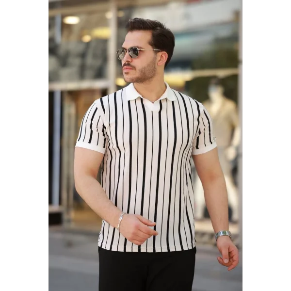 Erkek Yakalı örme Kumaş Kısa Kollu T-shirt