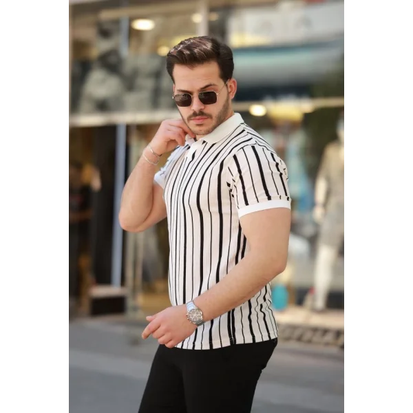 Erkek Yakalı örme Kumaş Kısa Kollu T-shirt