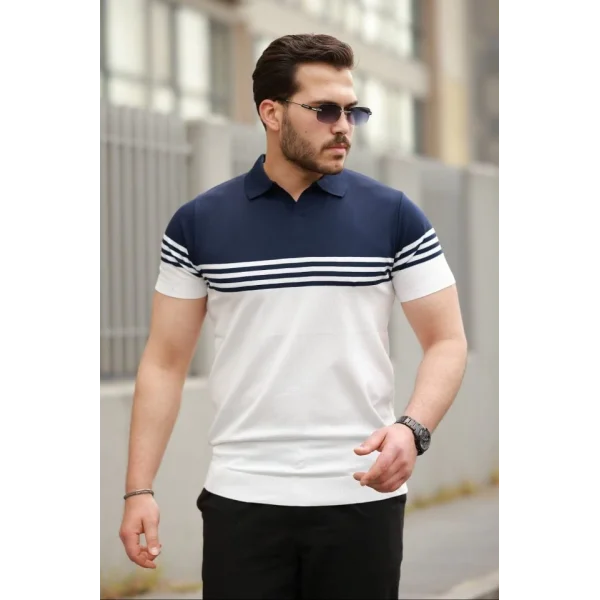 Erkek Yakalı Parça Renk Kısa Kollu T-shirt