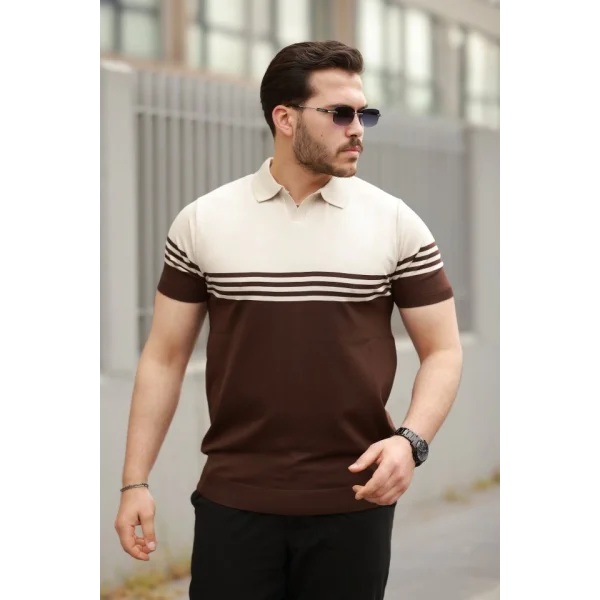 Erkek Yakalı Parça Renk Kısa Kollu T-shirt