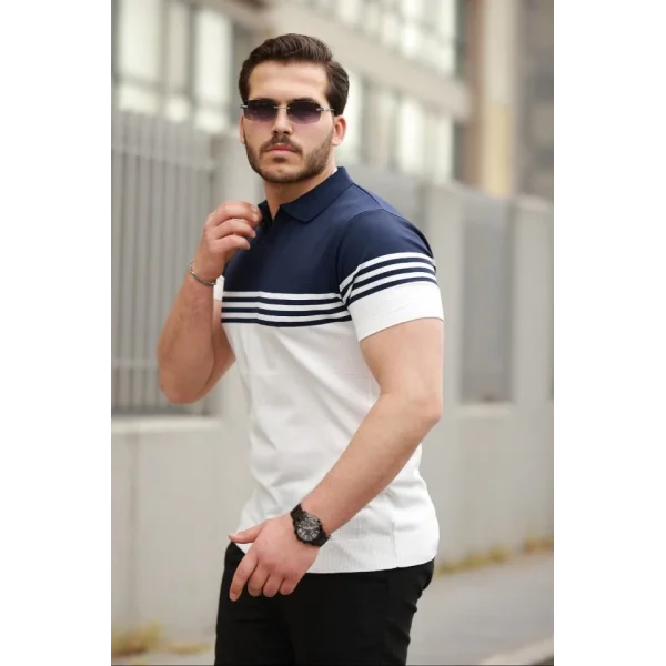 Erkek Yakalı Parça Renk Kısa Kollu T-shirt