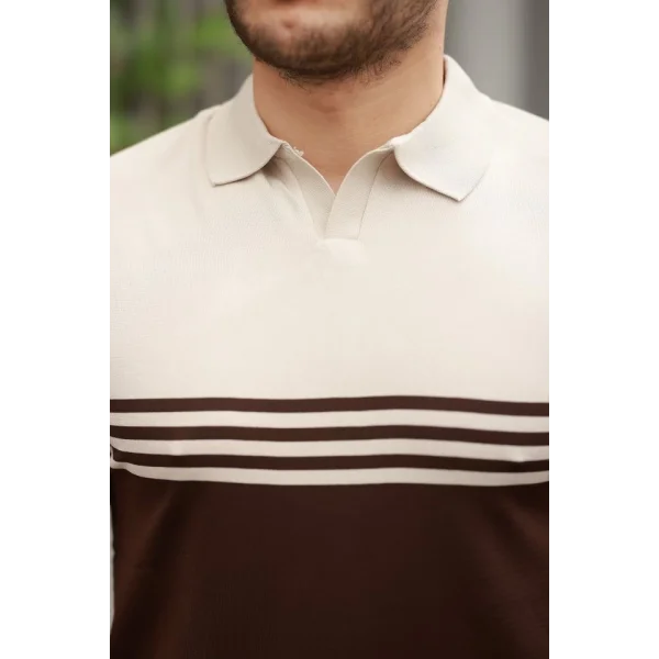 Erkek Yakalı Parça Renk Kısa Kollu T-shirt