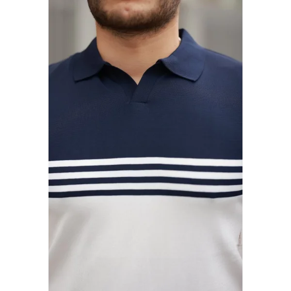 Erkek Yakalı Parça Renk Kısa Kollu T-shirt