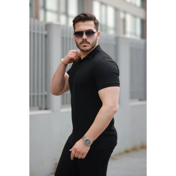 Erkek Yakalı Waffle Dokulu Kısa Kollu Tişört