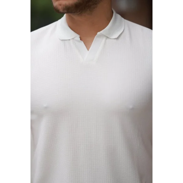 Erkek Yakalı Waffle Dokulu Kısa Kollu Tişört