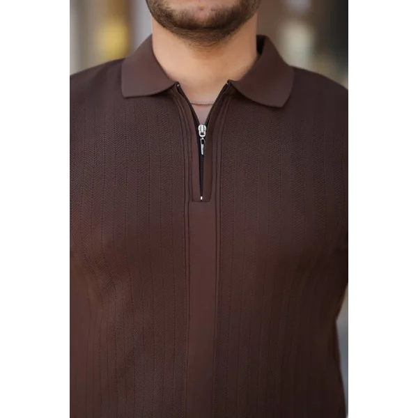 Erkek Yakası Fermuarlı Kısa Kollu T-shirt