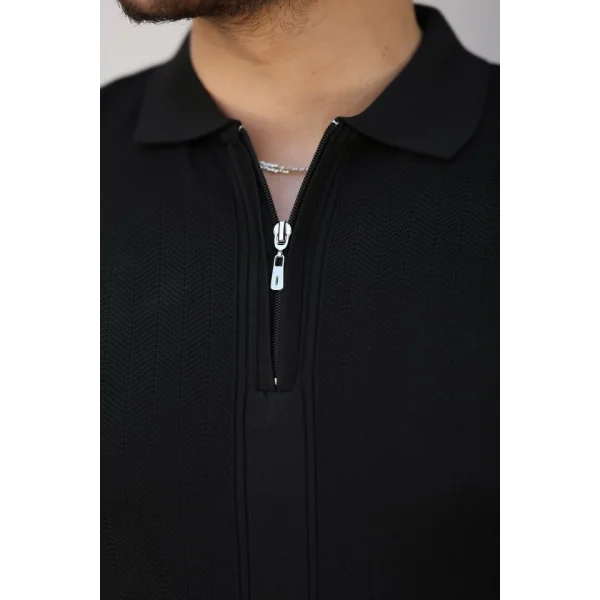 Erkek Yakası Fermuarlı Kısa Kollu T-shirt