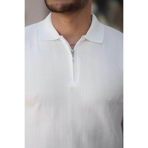 Erkek Yakası Fermuarlı Kısa Kollu T-shirt