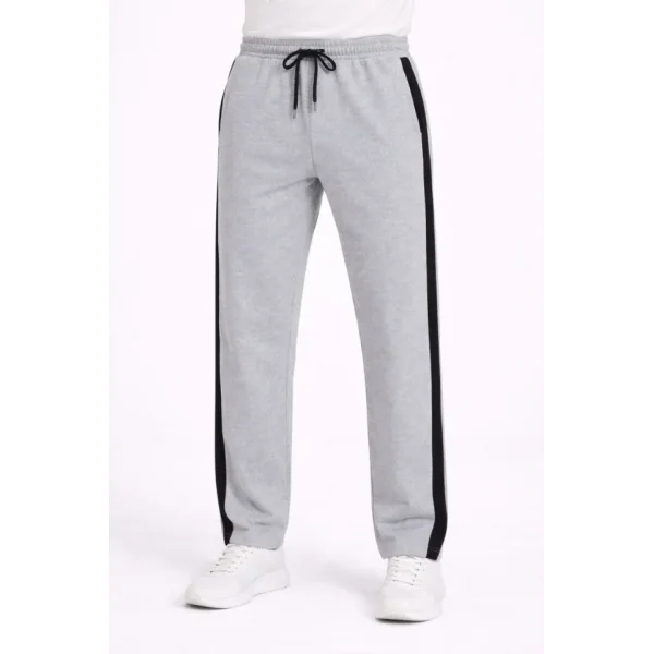 Erkek Yandan Şeritli Boru Paça Eşofman Altı 3 Iplik Pamuklu Eşofman - Gri