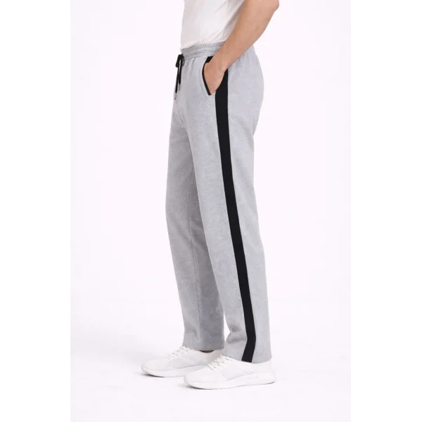 Erkek Yandan Şeritli Boru Paça Eşofman Altı 3 iplik Pamuklu Eşofman - Gri