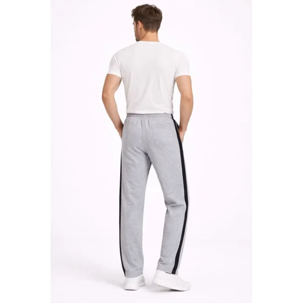 Erkek Yandan Şeritli Boru Paça Eşofman Altı 3 iplik Pamuklu Eşofman - Gri