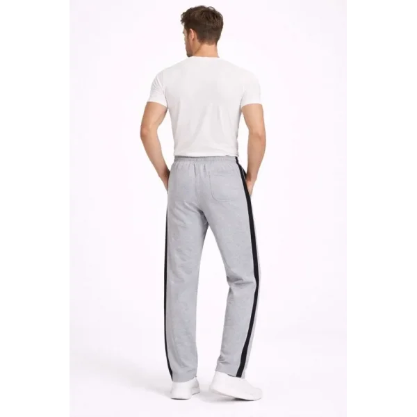 Erkek Yandan Şeritli Boru Paça Eşofman Altı 3 Iplik Pamuklu Eşofman - Gri