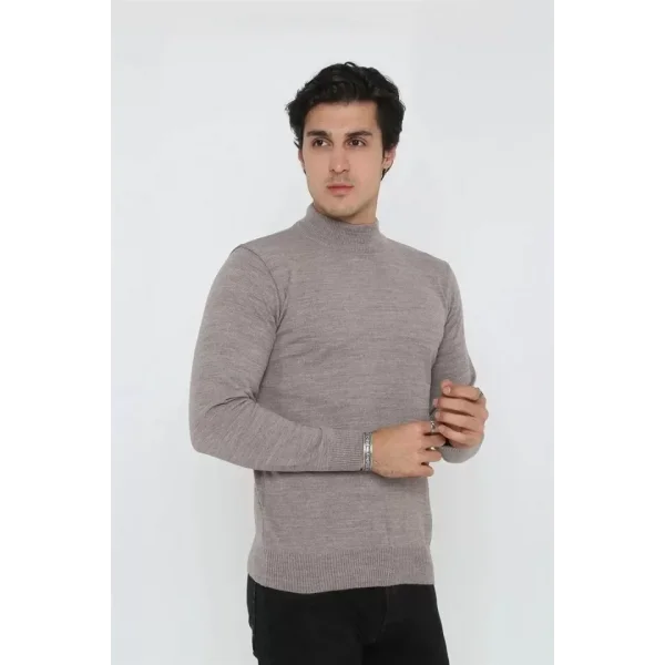 Erkek Yarım Balıkçı Yaka Triko Kazak - Açık Kahverengi