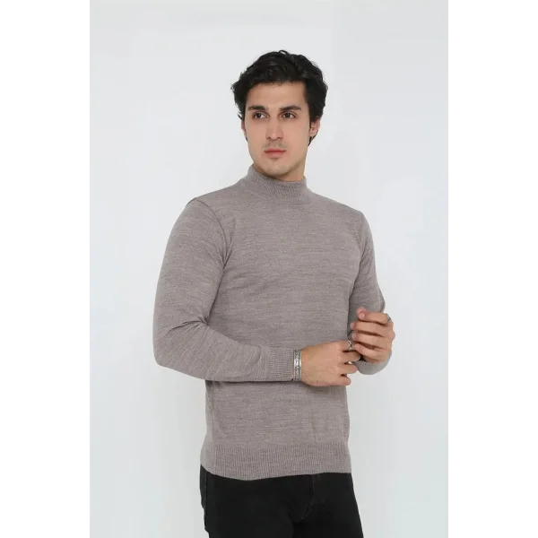 Erkek Yarım Balıkçı Yaka Triko Kazak - Açık Kahverengi