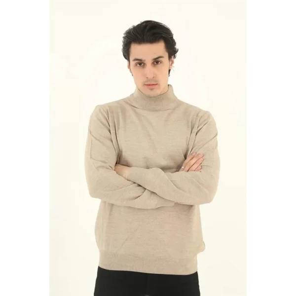 Erkek Yarım Balıkçı Yaka Triko Kazak - Bej