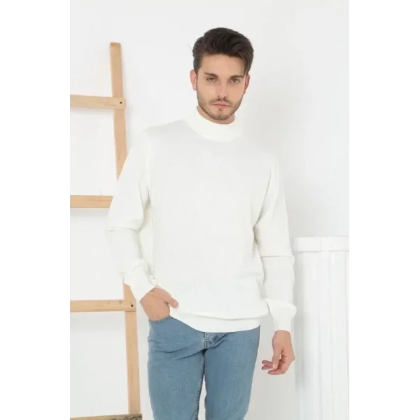 Erkek Yarım Balıkçı Yaka Triko Kazak - Beyaz