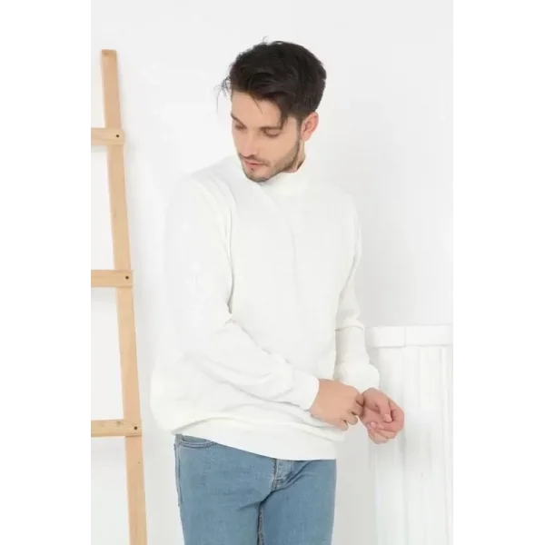 Erkek Yarım Balıkçı Yaka Triko Kazak - Beyaz