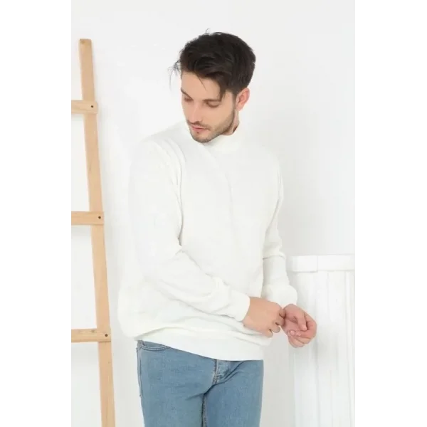 Erkek Yarım Balıkçı Yaka Triko Kazak - Beyaz