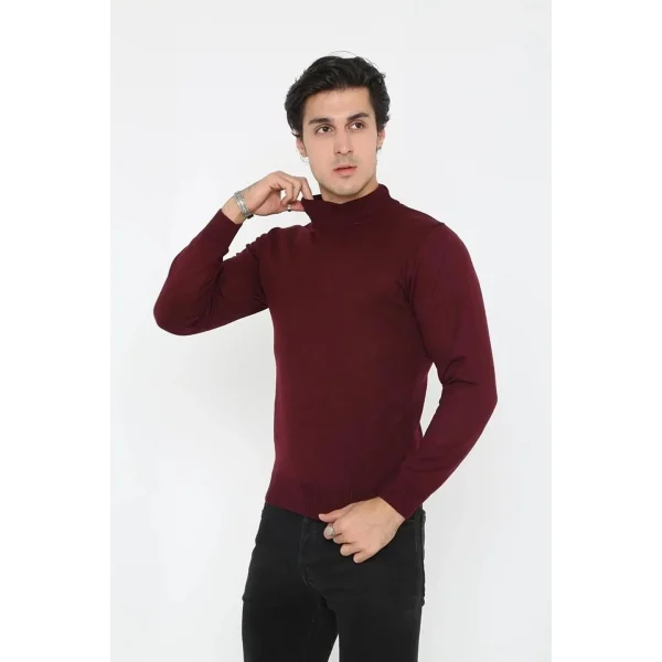 Erkek Yarım Balıkçı Yaka Triko Kazak - Bordo