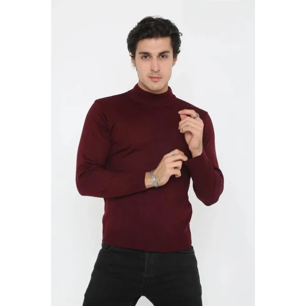 Erkek Yarım Balıkçı Yaka Triko Kazak - Bordo