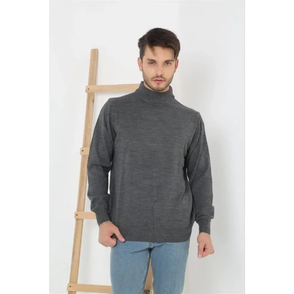 Erkek Yarım Balıkçı Yaka Triko Kazak - Füme