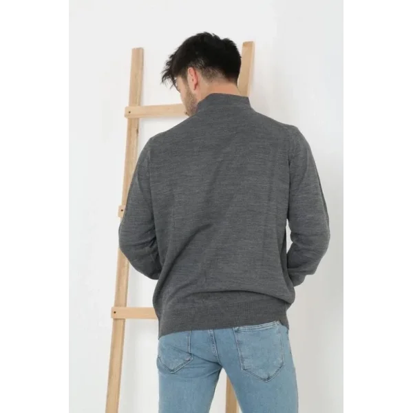 Erkek Yarım Balıkçı Yaka Triko Kazak - Füme