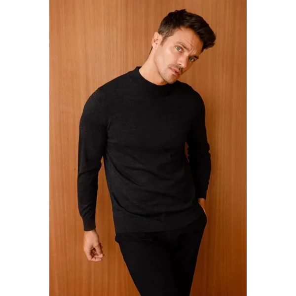 Erkek Yarım Balıkçı Yaka Triko Kazak - Lacivert